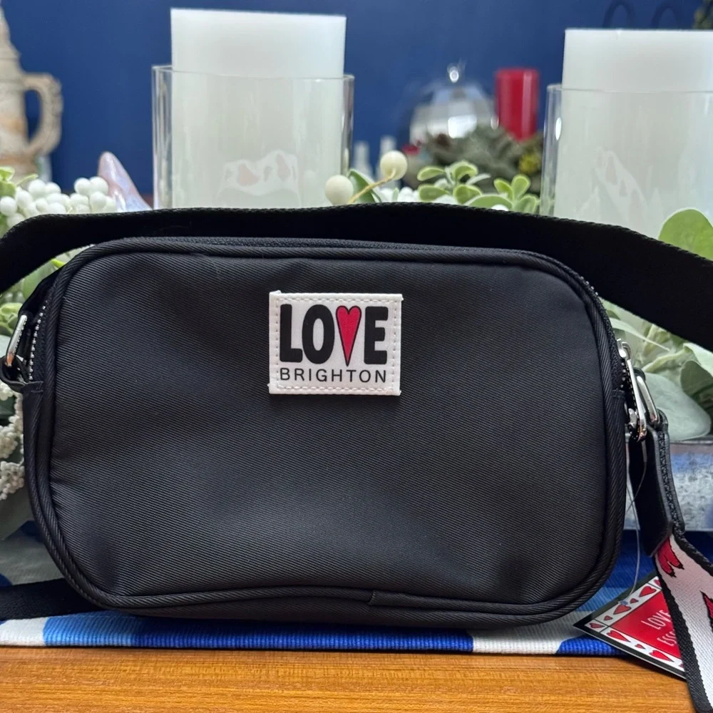 Brighton Black Crossbody Bag with Red Heart Accent Strap - Picture 2 of 6